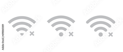 Disconnect wifi icon set. Lost wireless connection symbol vector in flat style. Offline sign photo