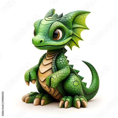 A cute green dragon is isolated on a white background. AI Generative