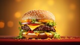 appetizing hamburger on a beautiful yellow background