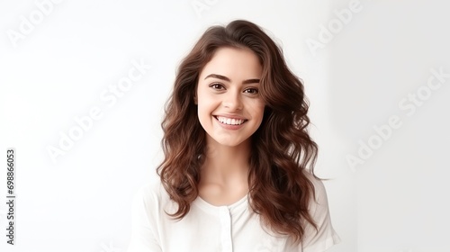 Attractive smiling woman isolated white background