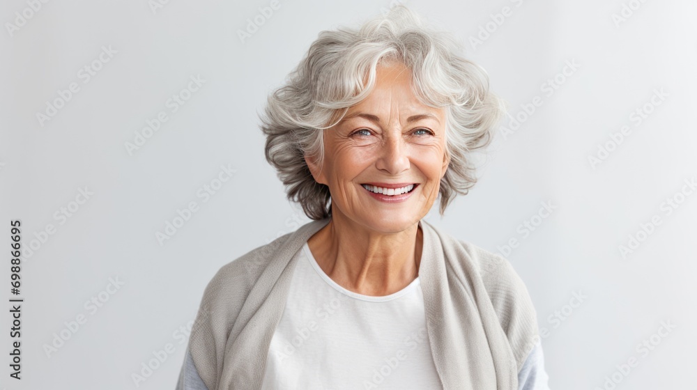 Portrait of Happy senior woman explaining on white background Portrait of Happy senior woman explaining on white background