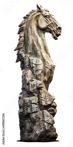 Horse Statue Rock pillar made from stone in png format, transparent background