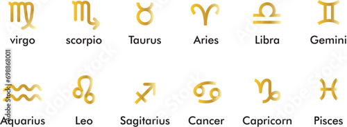 set of zodiac sign gold