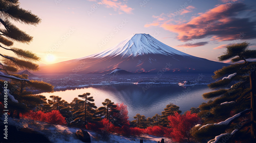 富士山と紅葉と湖 Mount Fuji and Autumn leaves and lake in Japan 富士山と紅葉と湖 Mount Fuji and Autumn leaves and lake in Japan