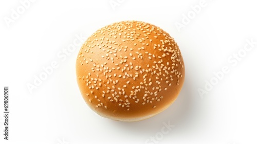  Sesame seed hamburger bun isolated on white. 