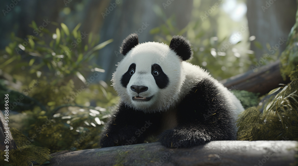 Obraz premium giant panda eating bamboo