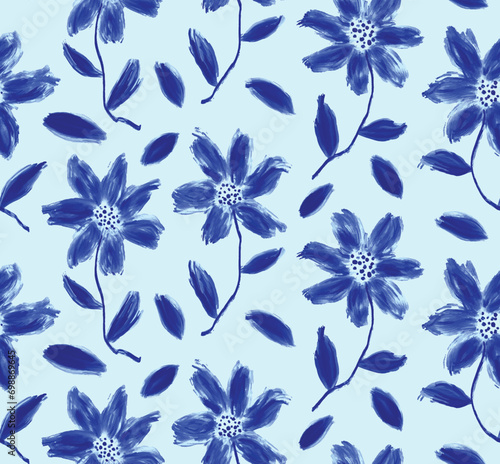 Wallpaper Mural flowers hand drawn seamless pattern. ink brush texture. Torontodigital.ca