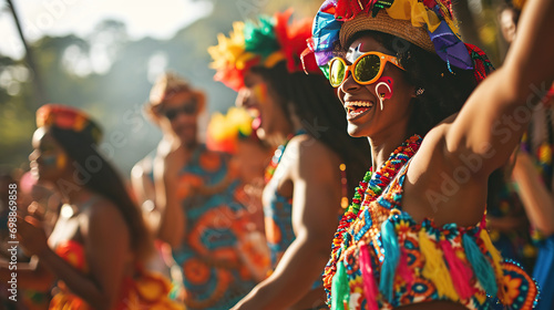 Brazilian Carnival. Group of friends celebrating carnival party 