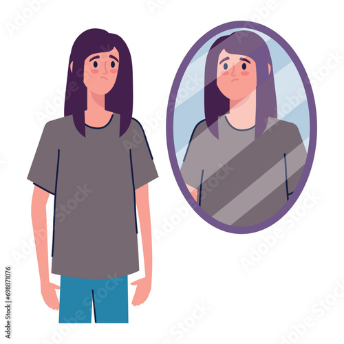 anorexia woman and mirror