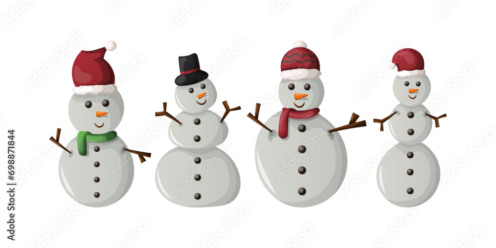 Vector Christmas Snowman Illustration Set