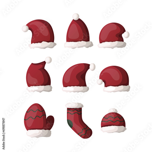 Vector Santa Claus Hat and Gloves Collection
