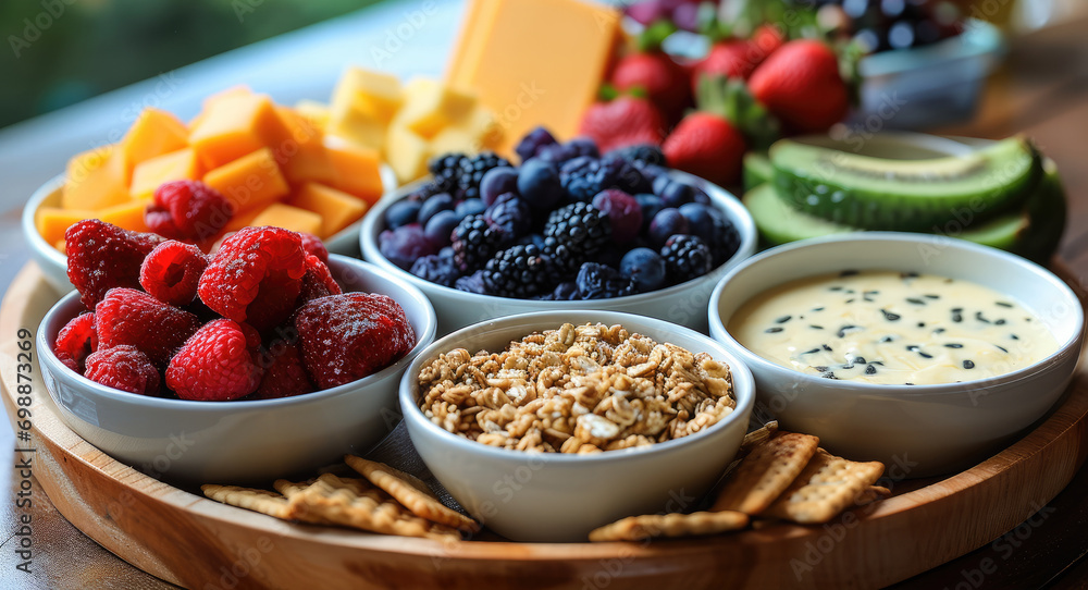 A delicious and colorful array of healthy snack options. Generative AI. A delicious and colorful array of healthy snack options. Generative AI.