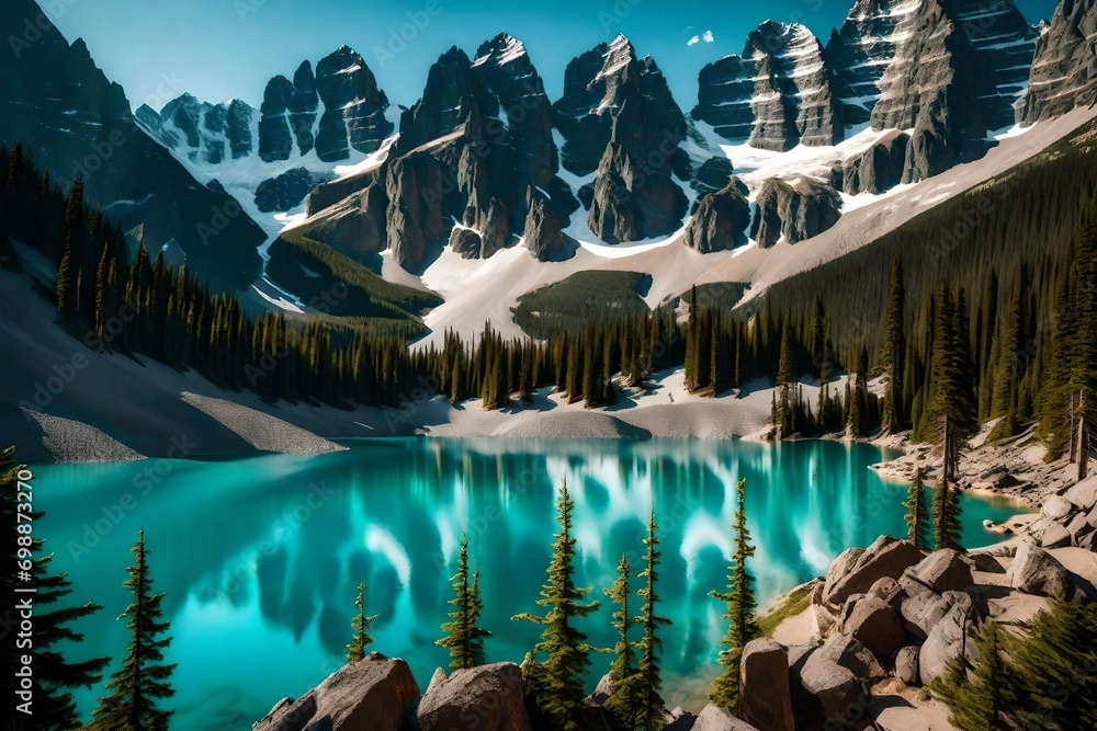 lake and mountains generated by AI technology