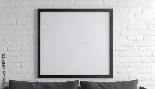Vertical-black-frame-mockup-close-up-on-wall,-3d-render
