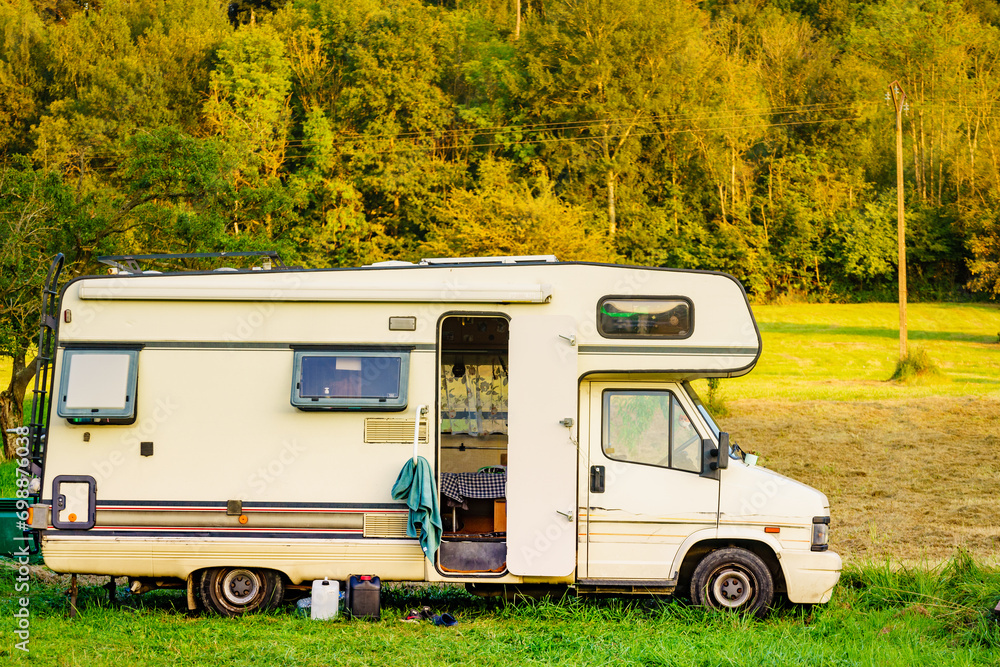 Caravan camping on nature