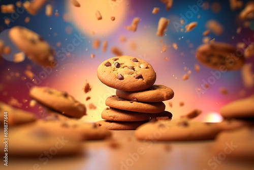 Cookie topples on bokeh background photo