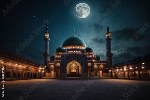 Mosque at night. Ramadan Kareem background.