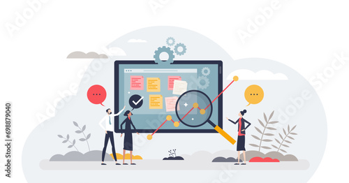 Tools and techniques for effective change management tiny person concept, transparent background. Business transformation and optimization for company growth and development illustration.