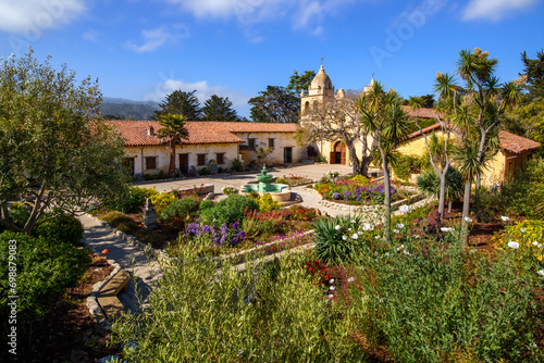 Garden view Of Carmel Mission Basilica, California