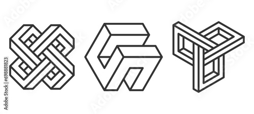 Impossible shapes line art design. Abstract fascinating shapes isolated on white background. Vector illustration.