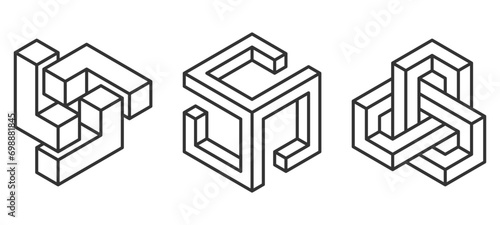 Impossible shapes line art. Abstract fascinating shapes isolated on white background. Geometric shapes. Vector illustration.