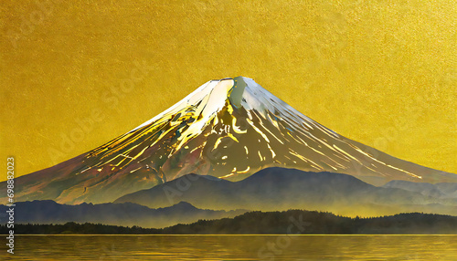 Fuji Mountain. Golden background and Mt. Fuji image material. Sunrise image material.