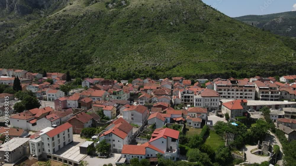 Panoramic drone view of Mostar city from above, historical city view Panoramic drone view of Mostar city from above, historical city view