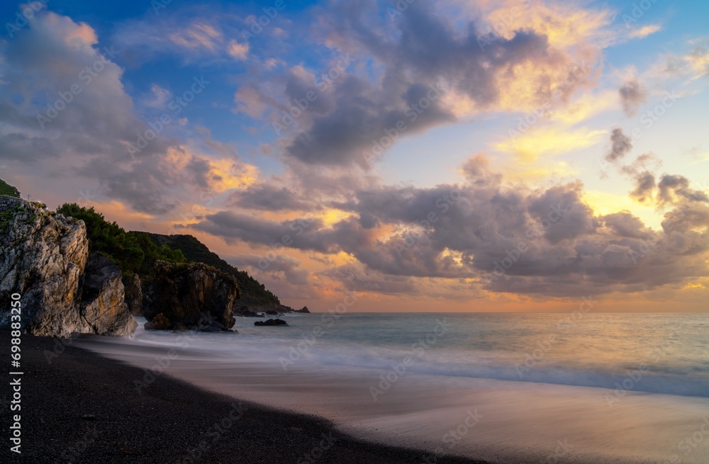 view of the Marina di Maratea beach at sunset view of the Marina di Maratea beach at sunset