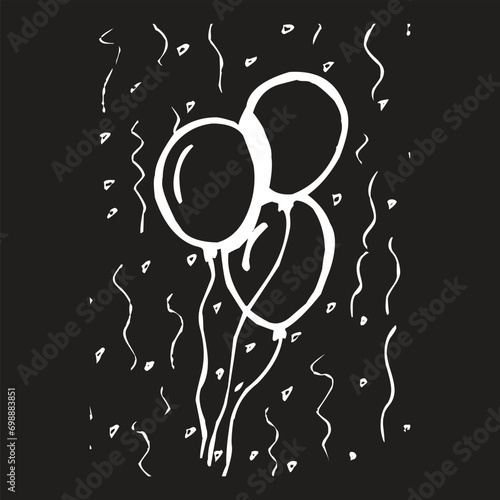 black and white background with balloons