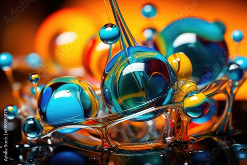 Colorful bubbles swirling in a glass bowl, creating a mesmerizing display of liquid art. Generative AI.