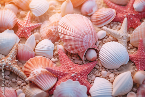 Sea shells and starfish on the beach