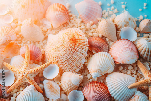 Seashells and starfish on the beach beautiful view