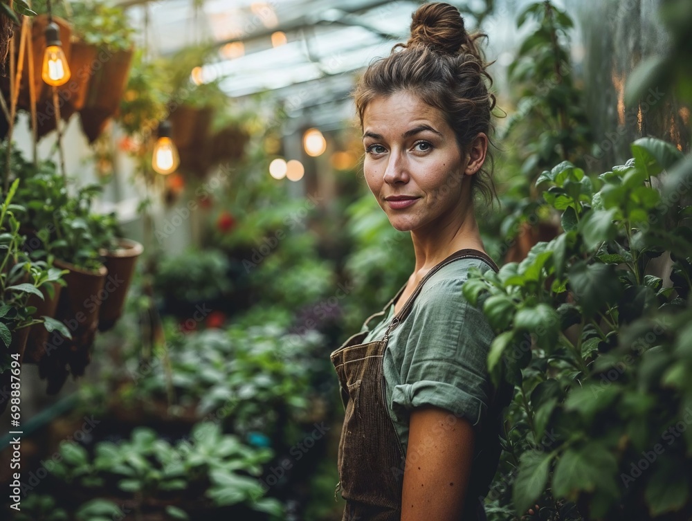 Organic Farming, Smiling Woman Harvesting Fresh Produce in Sunlit Garden, Sustainable Agriculture, Nature Organic Farming, Smiling Woman Harvesting Fresh Produce in Sunlit Garden, Sustainable Agriculture, Nature