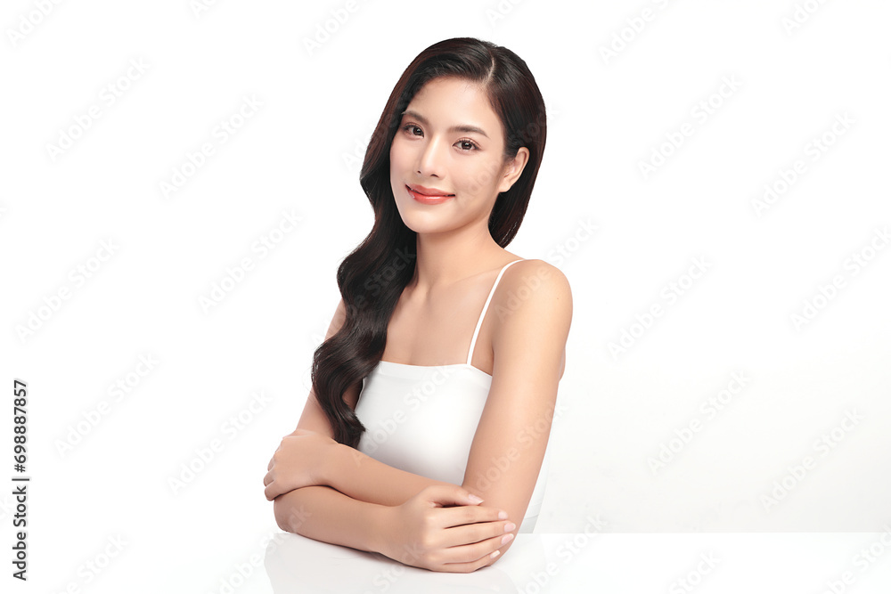 Beautiful young asian woman with clean fresh skin on white background, Face care, Facial treatment, Cosmetology, beauty and spa, Asian women portrait. Beautiful young asian woman with clean fresh skin on white background, Face care, Facial treatment, Cosmetology, beauty and spa, Asian women portrait.