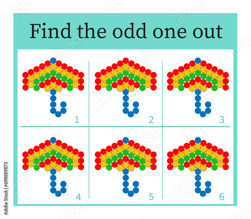 Puzzle game for kids. Task for development of attention and logic. Cartoon umbrella.