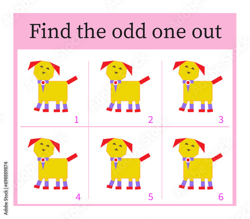 Puzzle game for kids. Task for development of attention and logic. Cartoon animal.