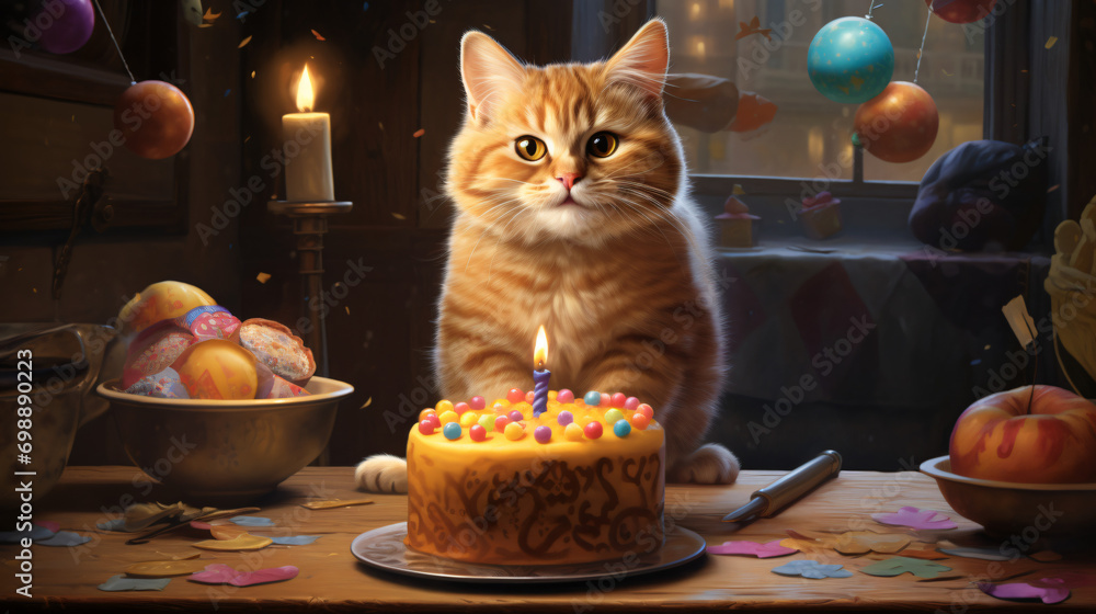Happy cat in birthday