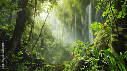 Emerald Rainforest Journey  Birds  Waterfalls  Trees