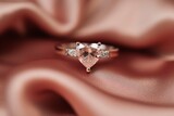 
Close up of womans hand with a rose gold engagement ring with a big heart shaped diamond, Valentines Day