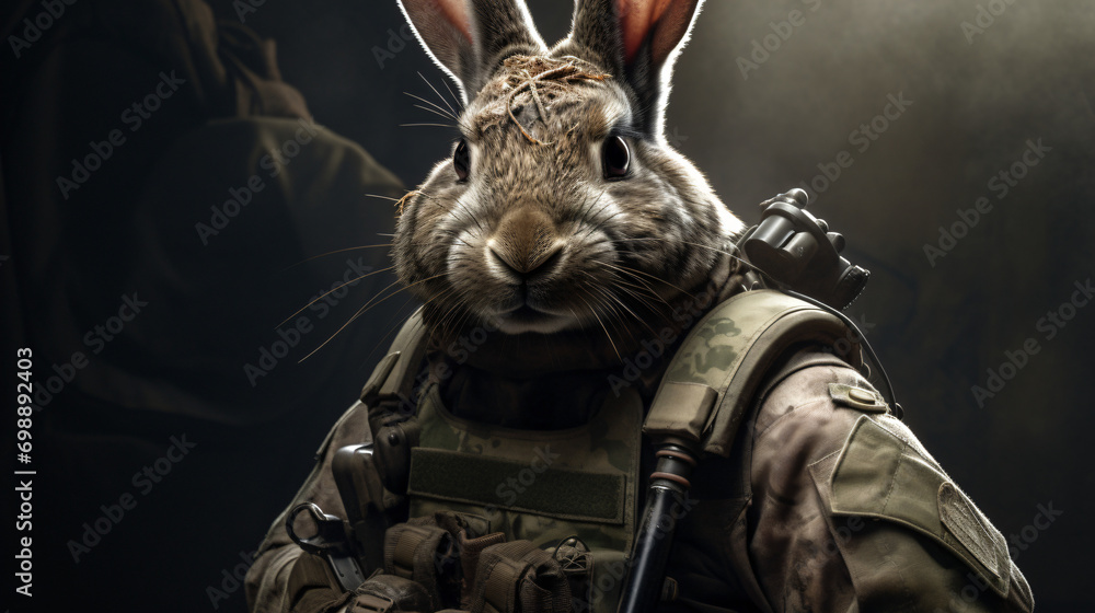 Realistic animal in army suit rabbit