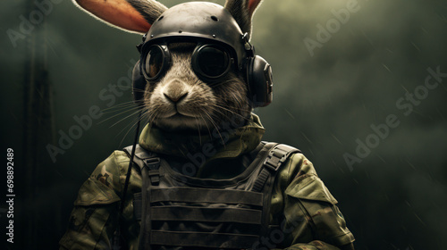 Realistic animal in army suit rabbit