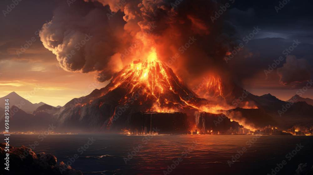 Volcanic eruption on the island fire