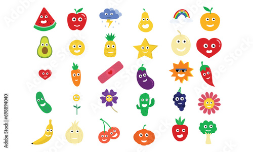 fruits and vegetable cartoon character vector collection