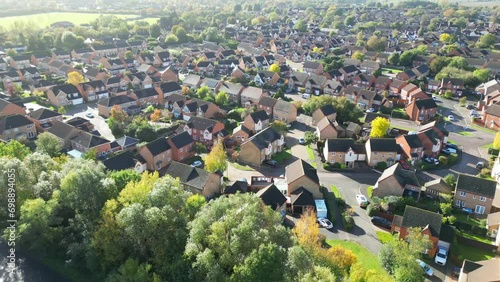 Aerial Footage of British Village at Bedfordshire England UK photo