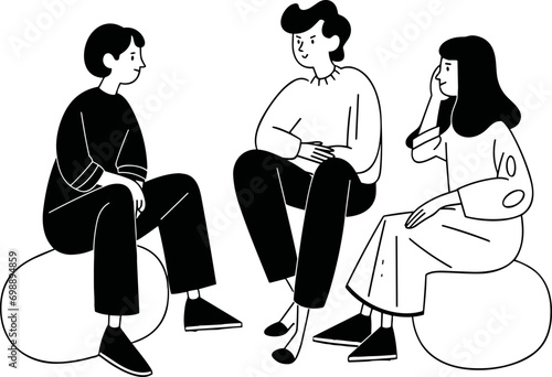 투명한 배경 위에 대화하는 남여 일러스트