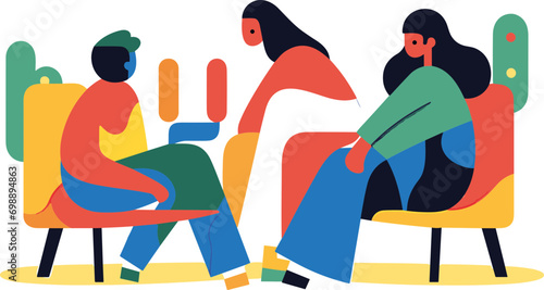 투명한 배경 위에 대화하는 남여 일러스트