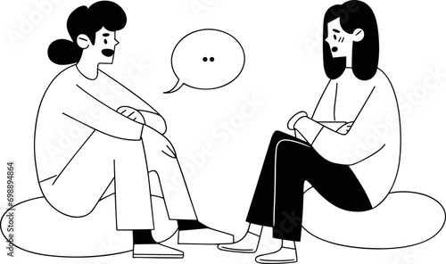 투명한 배경 위에 대화하는 남여 일러스트