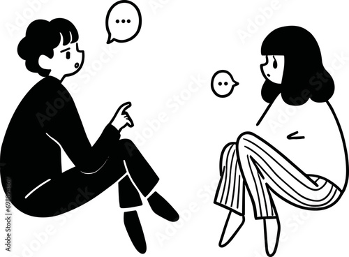 투명한 배경 위에 대화하는 남여 일러스트