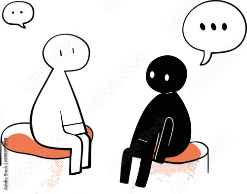 투명한 배경 위에 대화하는 남여 일러스트