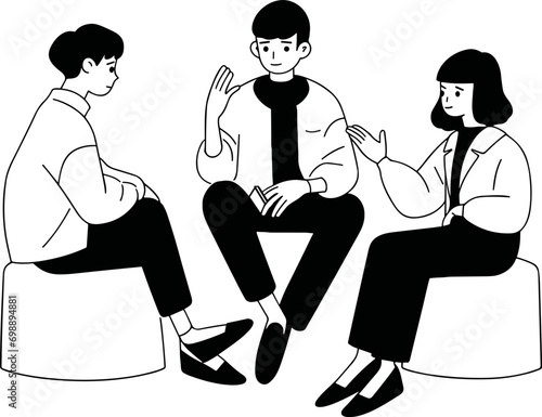 투명한 배경 위에 대화하는 남여 일러스트
